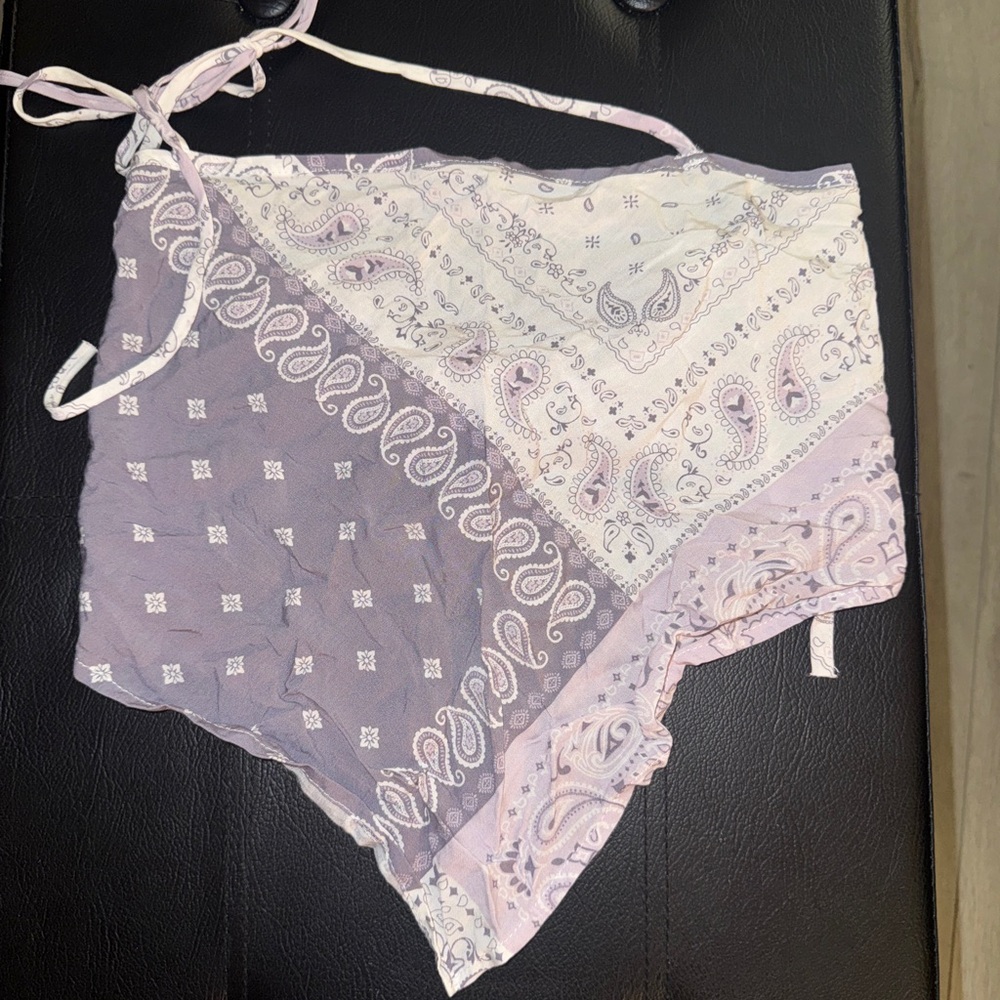 Bandana Print Tie-Back Top in Lavender, Dark Purple & White